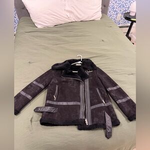 Black faux suede moto jacket